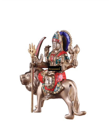Brassaura™ Pure Brass Goddess Durga Idol – 4.5kg, 9-Inch – Handcrafted Statue for Tables, Temples & Entrances