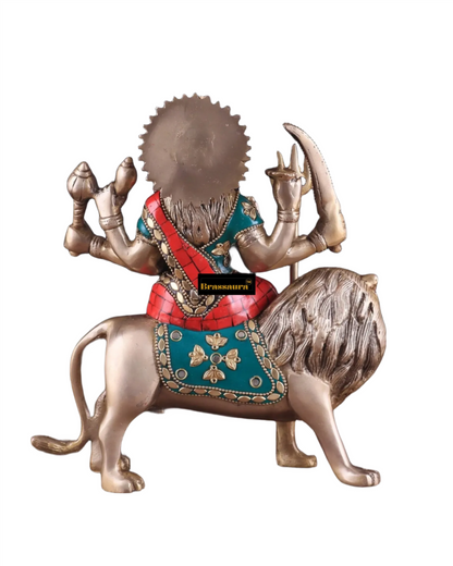 Brassaura™ Pure Brass Goddess Durga Idol – 4.5kg, 9-Inch – Handcrafted Statue for Tables, Temples & Entrances