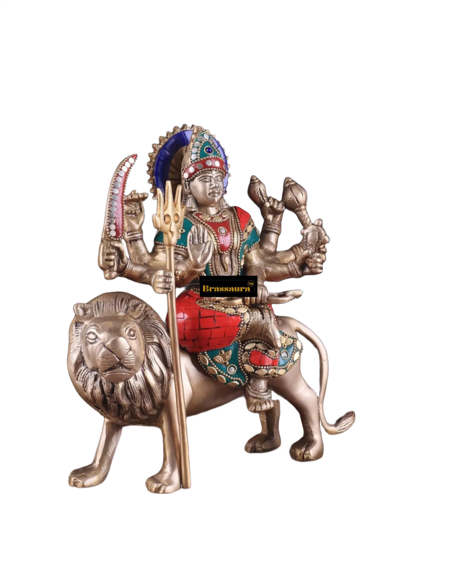 Brassaura™ Pure Brass Goddess Durga Idol – 4.5kg, 9-Inch – Handcrafted Statue for Tables, Temples & Entrances