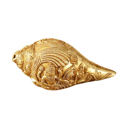 Brassaura™ Pure Brass Lakshmi Narayana Resting on Sheshanaag Shankh | 3.5 Inches Height | 1.5 Kgs Weight | Auspicious Home Décor