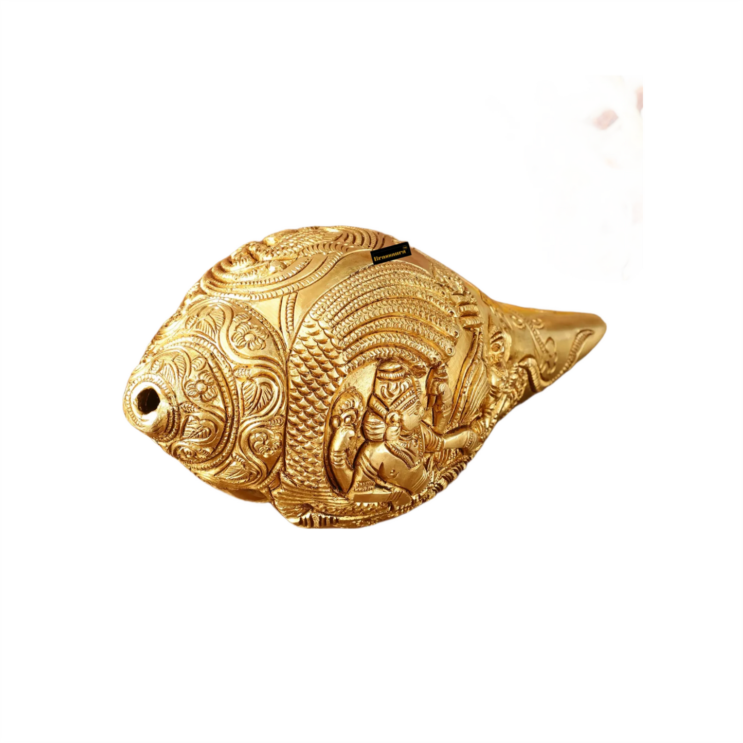 Brassaura™ Pure Brass Lakshmi Narayana Resting on Sheshanaag Shankh | 3.5 Inches Height | 1.5 Kgs Weight | Auspicious Home Décor