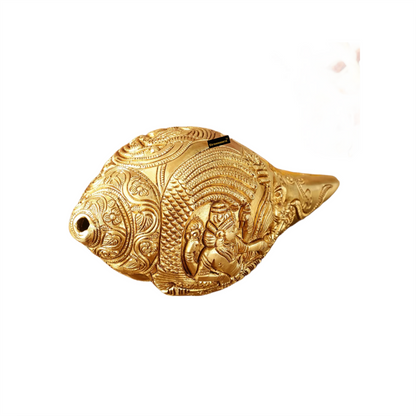 Brassaura™ Pure Brass Lakshmi Narayana Resting on Sheshanaag Shankh | 3.5 Inches Height | 1.5 Kgs Weight | Auspicious Home Décor