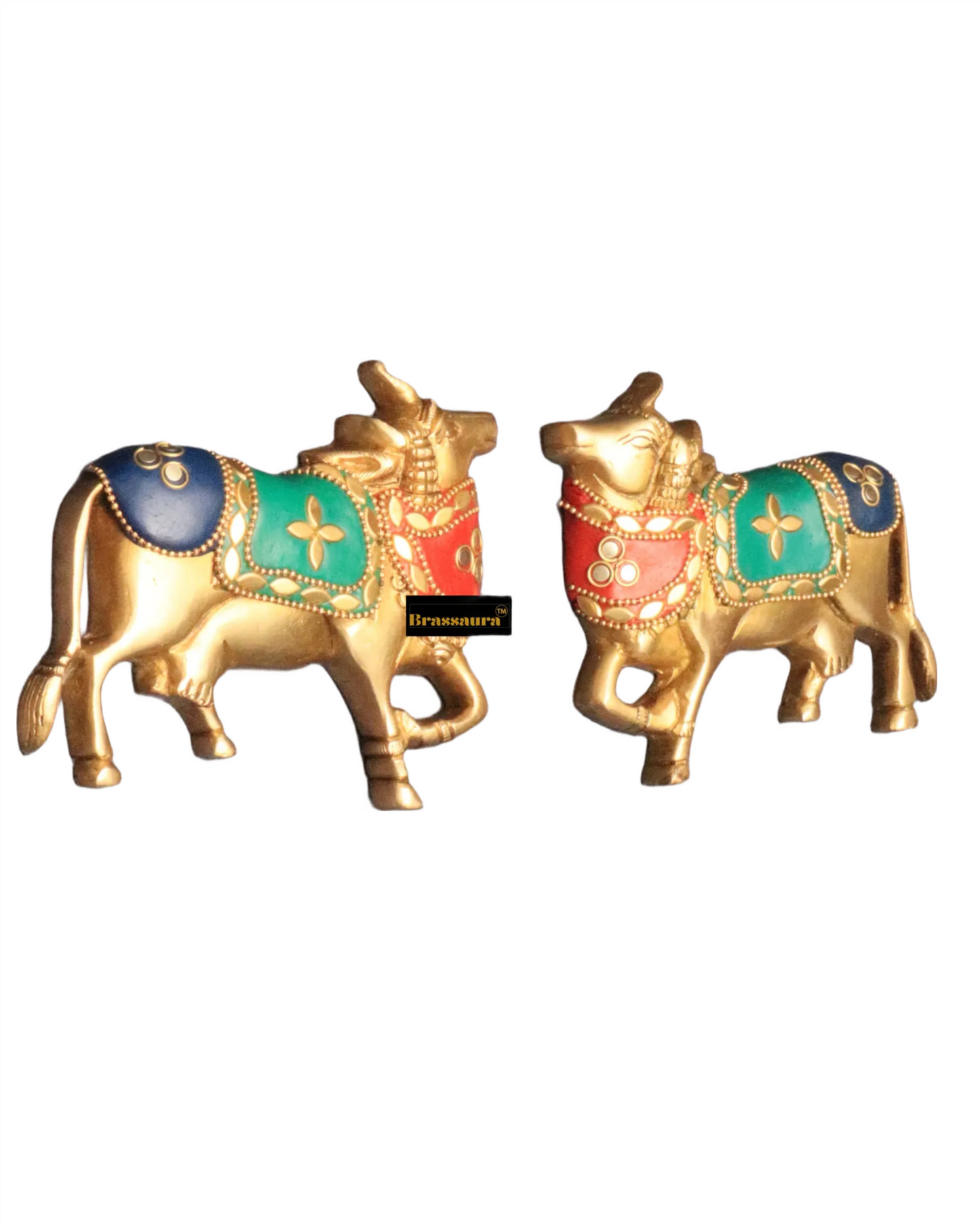 Brassaura™ Brass Kamdhenu Cow Pair | 5 Inches Height | 1.1 Kg Weight (Pair) | Symbol of Prosperity & Abundance