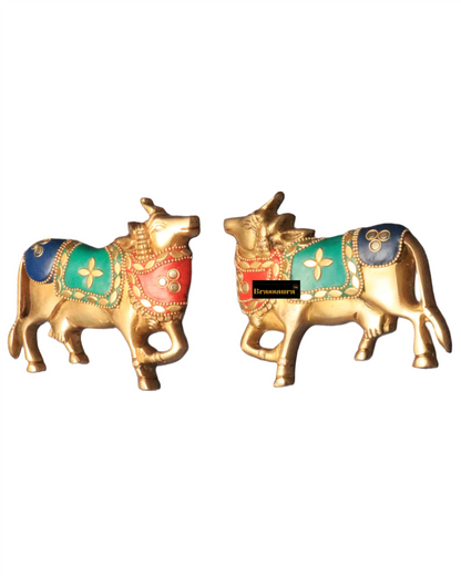 Brassaura™ Brass Kamdhenu Cow Pair | 5 Inches Height | 1.1 Kg Weight (Pair) | Symbol of Prosperity & Abundance