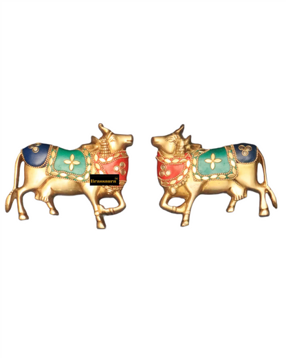 Brassaura™ Brass Kamdhenu Cow Pair | 5 Inches Height | 1.1 Kg Weight (Pair) | Symbol of Prosperity & Abundance