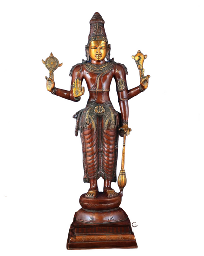 Brassaura™ Handcrafted Pure Brass Lord Vishnu Statue on Lotus Base with Sheshnaag | 37 Inch Height | 27 KG Weight | Black Heat-Treated Finish