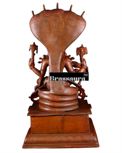Brassaura™ Magnificent Brass Lord Vishnu Statue Seated on Engraved Pedestal with Sheshanaag and Hanuman | 29 Inch Height | 35 KG Weight | Chola Bronze Finish