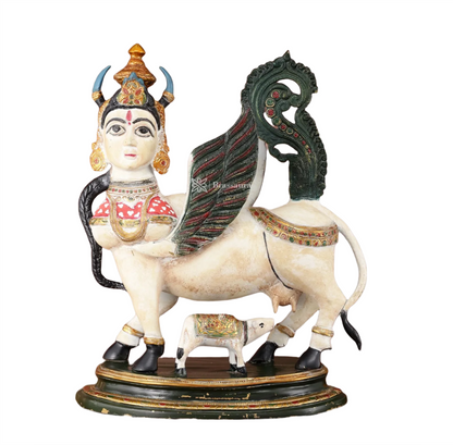 Brassaura™ Kamdhenu Cow Statue with Vintage Hand-Painted Mewar Style | 16.5 Inches Height | 14 Kgs Weight | Divine Symbol of Grace & Prosperity