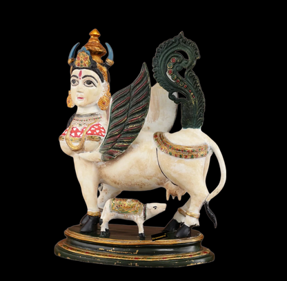 Brassaura™ Kamdhenu Cow Statue with Vintage Hand-Painted Mewar Style | 16.5 Inches Height | 14 Kgs Weight | Divine Symbol of Grace & Prosperity