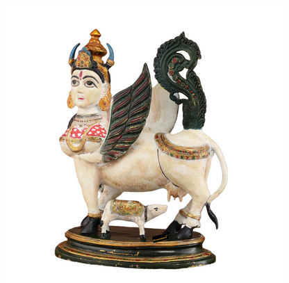 Brassaura™ Kamdhenu Cow Statue with Vintage Hand-Painted Mewar Style | 16.5 Inches Height | 14 Kgs Weight | Divine Symbol of Grace & Prosperity