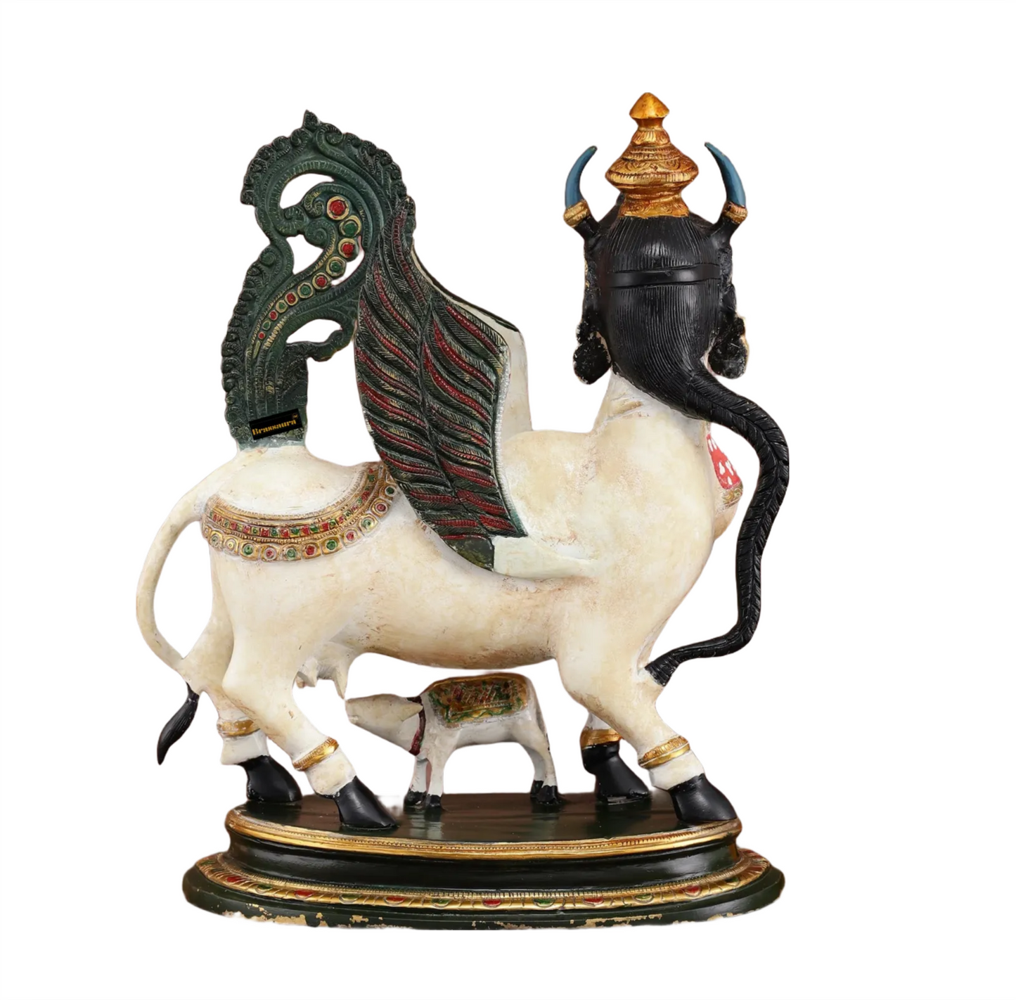 Brassaura™ Kamdhenu Cow Statue with Vintage Hand-Painted Mewar Style | 16.5 Inches Height | 14 Kgs Weight | Divine Symbol of Grace & Prosperity