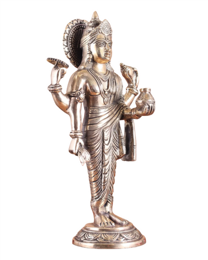 Brassaura™ Handcrafted Pure Brass Lord Dhanvantari Idol | 15 Inch Height | 4.16 KG Weight | Natural Brass Finish