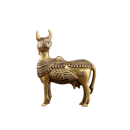 Brassaura™ Pure Brass Kamdhenu Cow Statue with Wings & Goddess Face | 6 Inches Height | 2 Kgs Weight | Symbol of Abundance & Spirituality