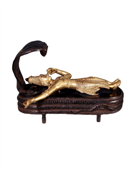 Brassaura™ Handcrafted Pure Brass Vishnu in Yog Nidra on Ananta Shesha Statue | 6 Inch Height | 3.2 KG Weight | Antique Brass Polish Finish