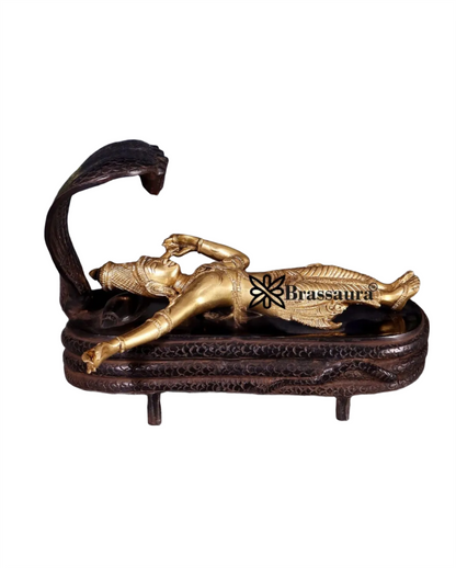 Brassaura™ Handcrafted Pure Brass Vishnu in Yog Nidra on Ananta Shesha Statue | 6 Inch Height | 3.2 KG Weight | Antique Brass Polish Finish