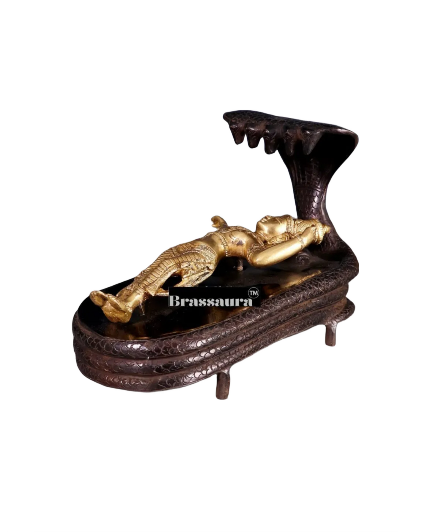 Brassaura™ Handcrafted Pure Brass Vishnu in Yog Nidra on Ananta Shesha Statue | 6 Inch Height | 3.2 KG Weight | Antique Brass Polish Finish