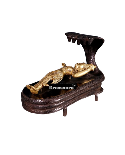 Brassaura™ Handcrafted Pure Brass Vishnu in Yog Nidra on Ananta Shesha Statue | 6 Inch Height | 3.2 KG Weight | Antique Brass Polish Finish