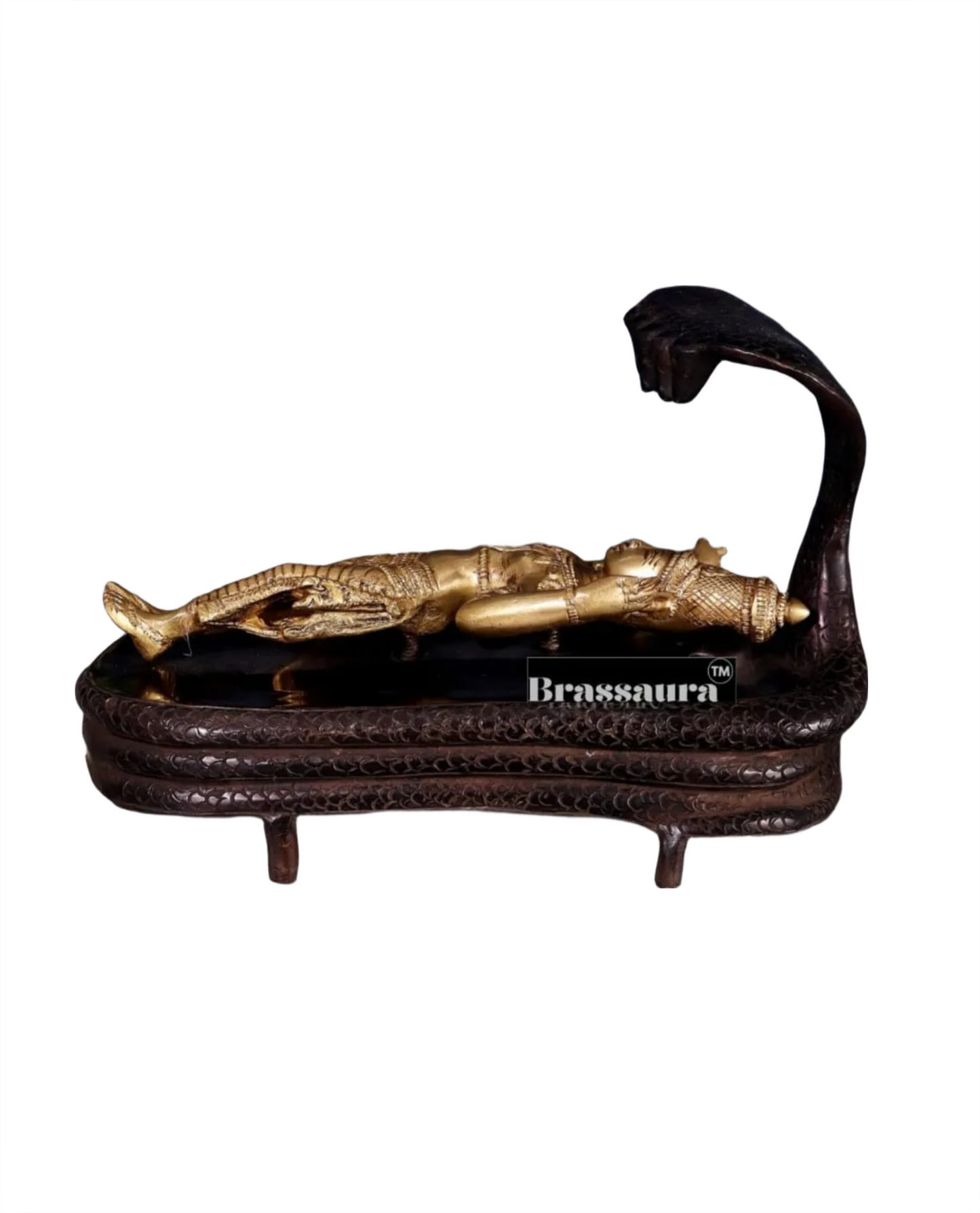 Brassaura™ Handcrafted Pure Brass Vishnu in Yog Nidra on Ananta Shesha Statue | 6 Inch Height | 3.2 KG Weight | Antique Brass Polish Finish