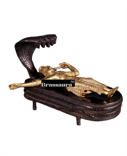 Brassaura™ Handcrafted Pure Brass Vishnu in Yog Nidra on Ananta Shesha Statue | 6 Inch Height | 3.2 KG Weight | Antique Brass Polish Finish