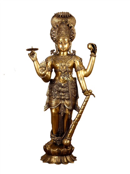 Brassaura™ Handcrafted Pure Brass Lord Vishnu Statue with Sheshanaag | 40 Inch Height | 32 KG Weight | Intricate Design