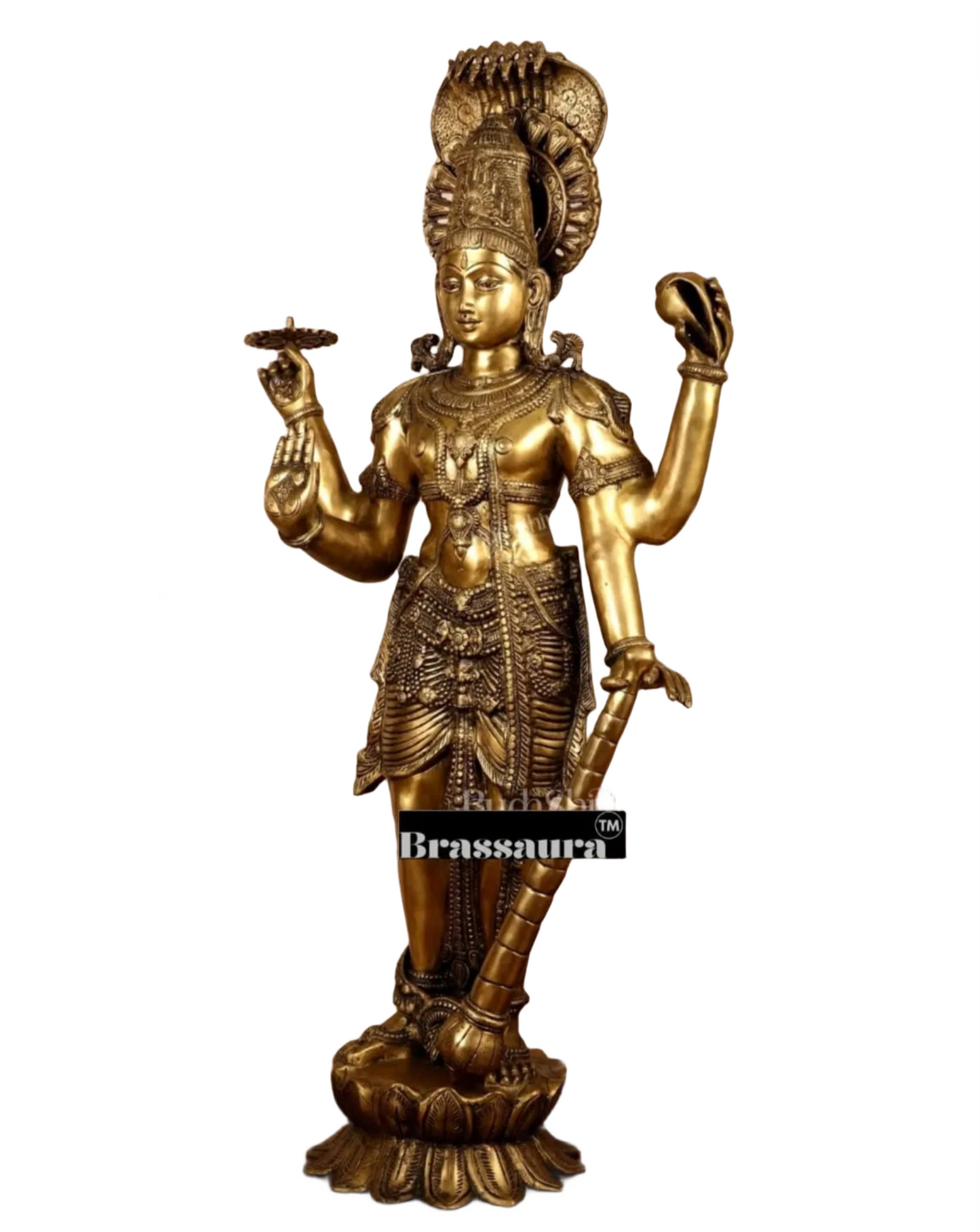 Brassaura™ Handcrafted Pure Brass Lord Vishnu Statue with Sheshanaag | 40 Inch Height | 32 KG Weight | Intricate Design