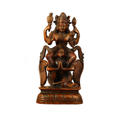 Brassaura™ Handcrafted Pure Brass Lord Vishnu Seated on Garuda Statue | 8 Inch Height | 2 KG Weight | Intricate Craftsmanship