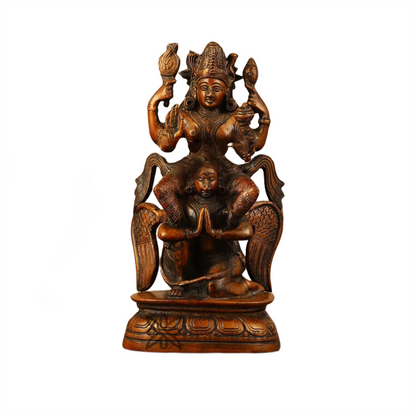 Brassaura™ Handcrafted Pure Brass Lord Vishnu Seated on Garuda Statue | 8 Inch Height | 2 KG Weight | Intricate Craftsmanship