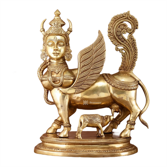 Brassaura™ Kamdhenu Cow Statue | 16.5 Inches Height | 14 Kgs Weight | Divine Brass Artistry