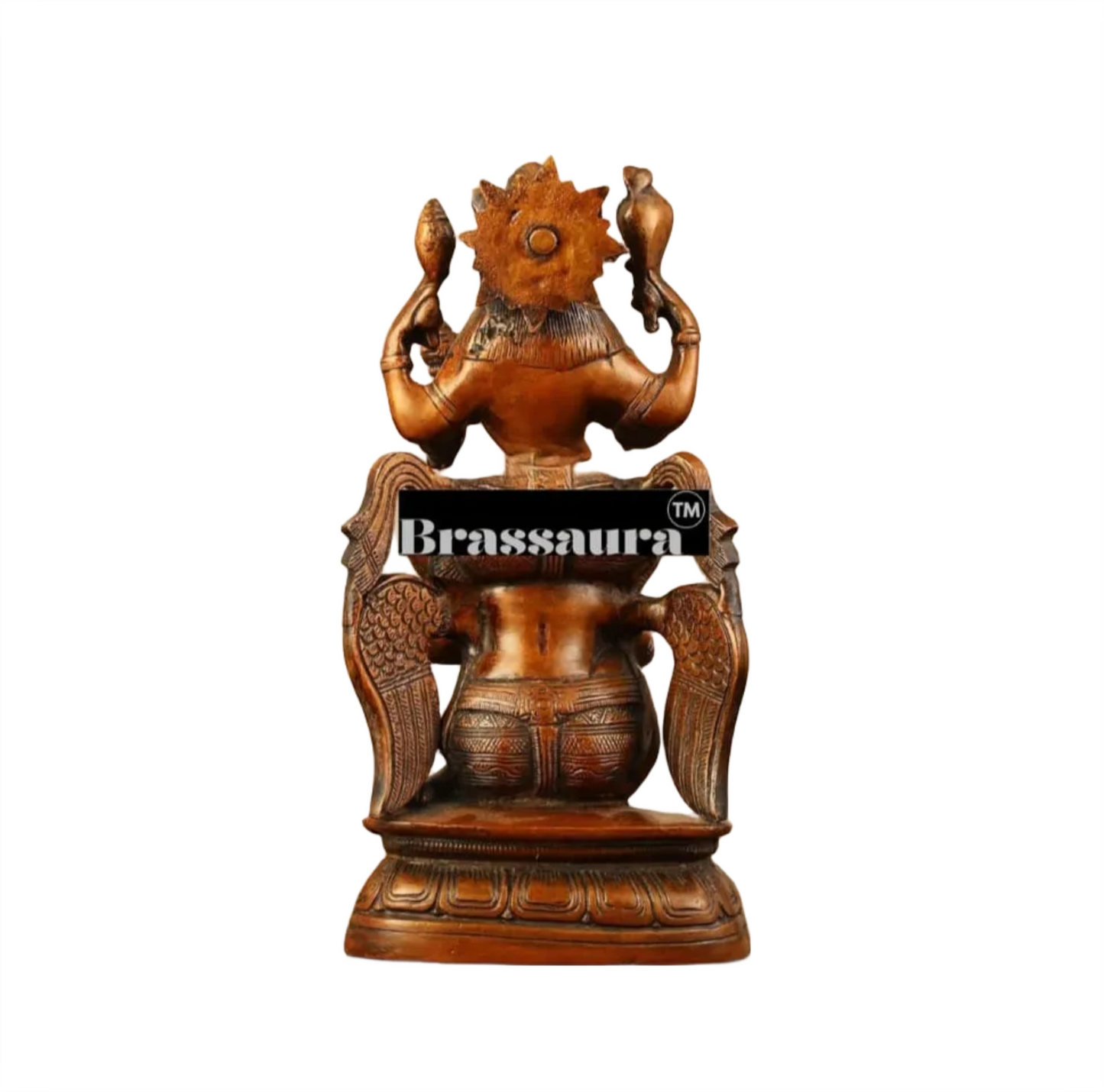 Brassaura™ Handcrafted Pure Brass Lord Vishnu Seated on Garuda Statue | 8 Inch Height | 2 KG Weight | Intricate Craftsmanship