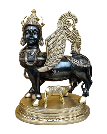Brassaura™ Kamdhenu Cow Statue | 16.5 Inches Height | 14 Kgs Weight | Exquisite Brass Craftsmanship