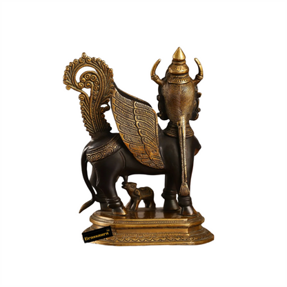 Brassaura™ Handcrafted Brass Kamdhenu Cow with Calf Statue | 10 Inches Height | 5 Kgs Weight | Elegant Black & Gold Finish
