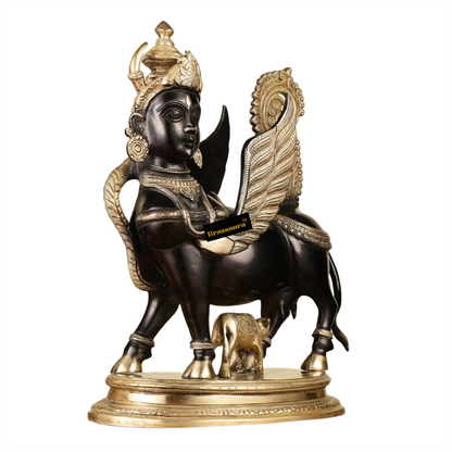 Brassaura™ Kamdhenu Cow with Wings and Mother Face Statue | 16.5 Inches Height | 14 Kgs Weight | Elegant Black Tone Brass