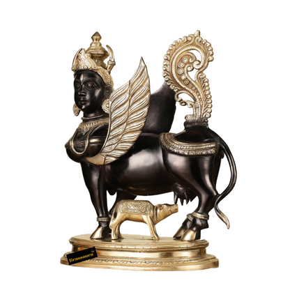 Brassaura™ Kamdhenu Cow with Wings and Mother Face Statue | 16.5 Inches Height | 14 Kgs Weight | Elegant Black Tone Brass