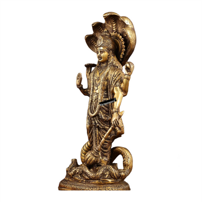 Brassaura™ Handcrafted Superfine Brass Lord Vishnu Idol with Sheshanaag Crown | 17 Inch Height | 8.55 KG Weight | Exquisite Craftsmanship