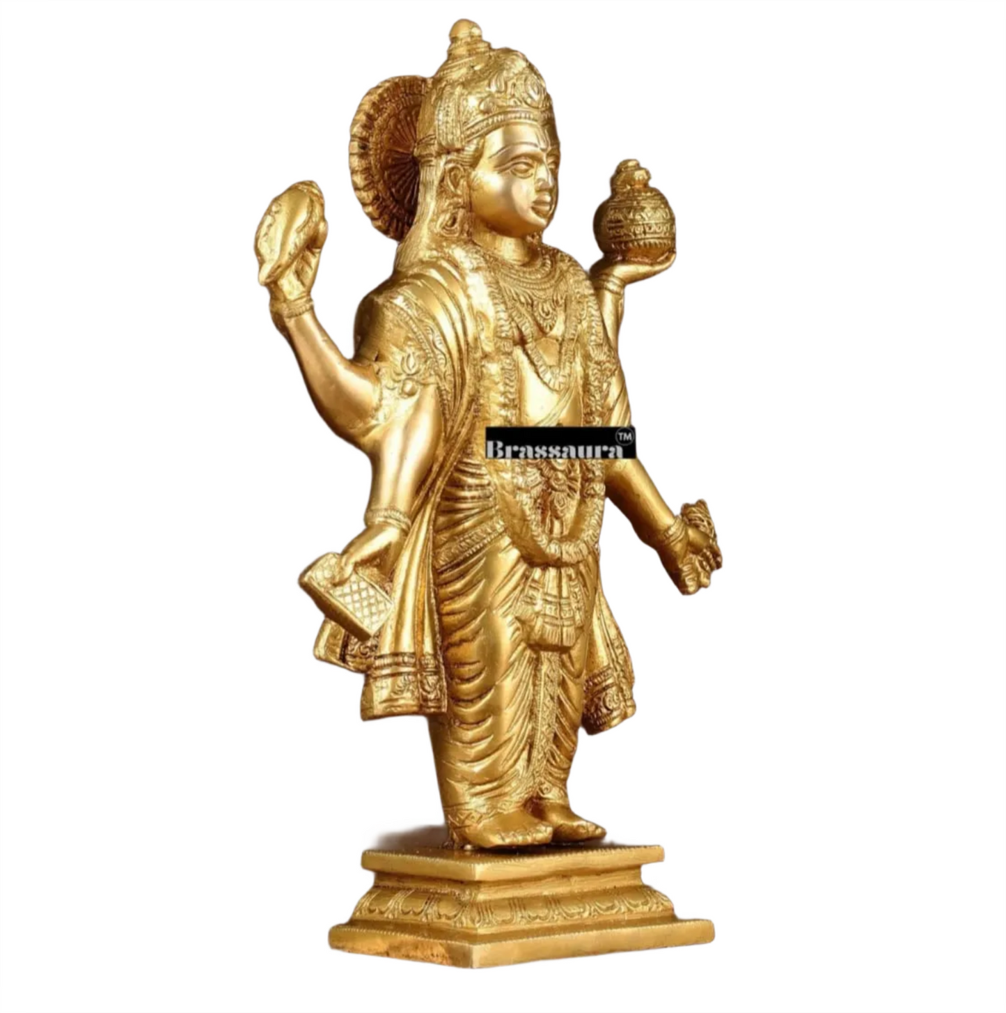 Brassaura™ Handcrafted Pure Brass Lord Dhanvantari Statue | 10 Inch Height | 2.7 KG Weight | Intricate Detailing