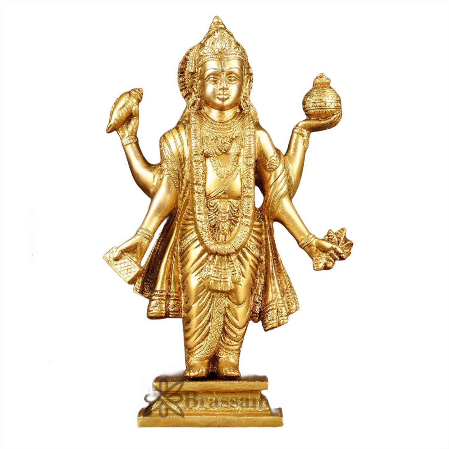 Brassaura™ Handcrafted Pure Brass Lord Dhanvantari Statue | 10 Inch Height | 2.7 KG Weight | Intricate Detailing