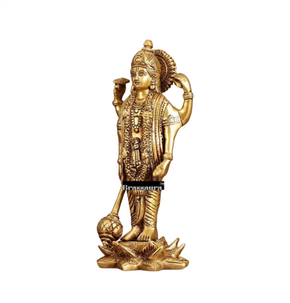 Brassaura™ Handcrafted Superfine Brass Lord Vishnu Satyanarayan Statue with Four Arms (Chaturbhuja) on Lotus Base | 8 Inch Height | 2 KG Weight