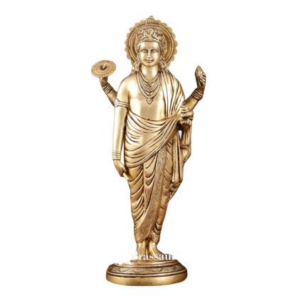 Brassaura™ Pure Brass Superfine Lord Dhanvantari Statue | 18 Inch Height | 6 KG Weight | Finely Crafte