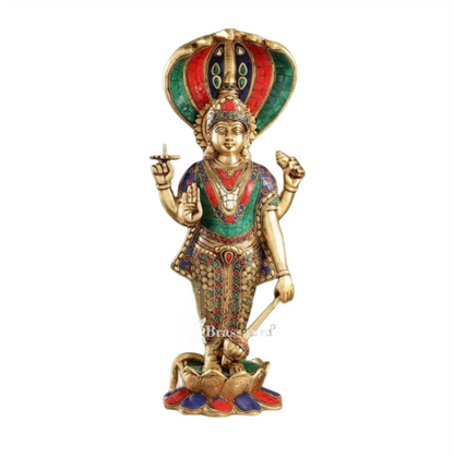 Brassaura™ Handcrafted Brass Lord Vishnu Statue | 17 Inch Height | 7 KG Weight | Intricate Detailing