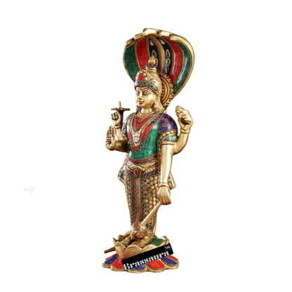 Brassaura™ Handcrafted Brass Lord Vishnu Statue | 17 Inch Height | 7 KG Weight | Intricate Detailing