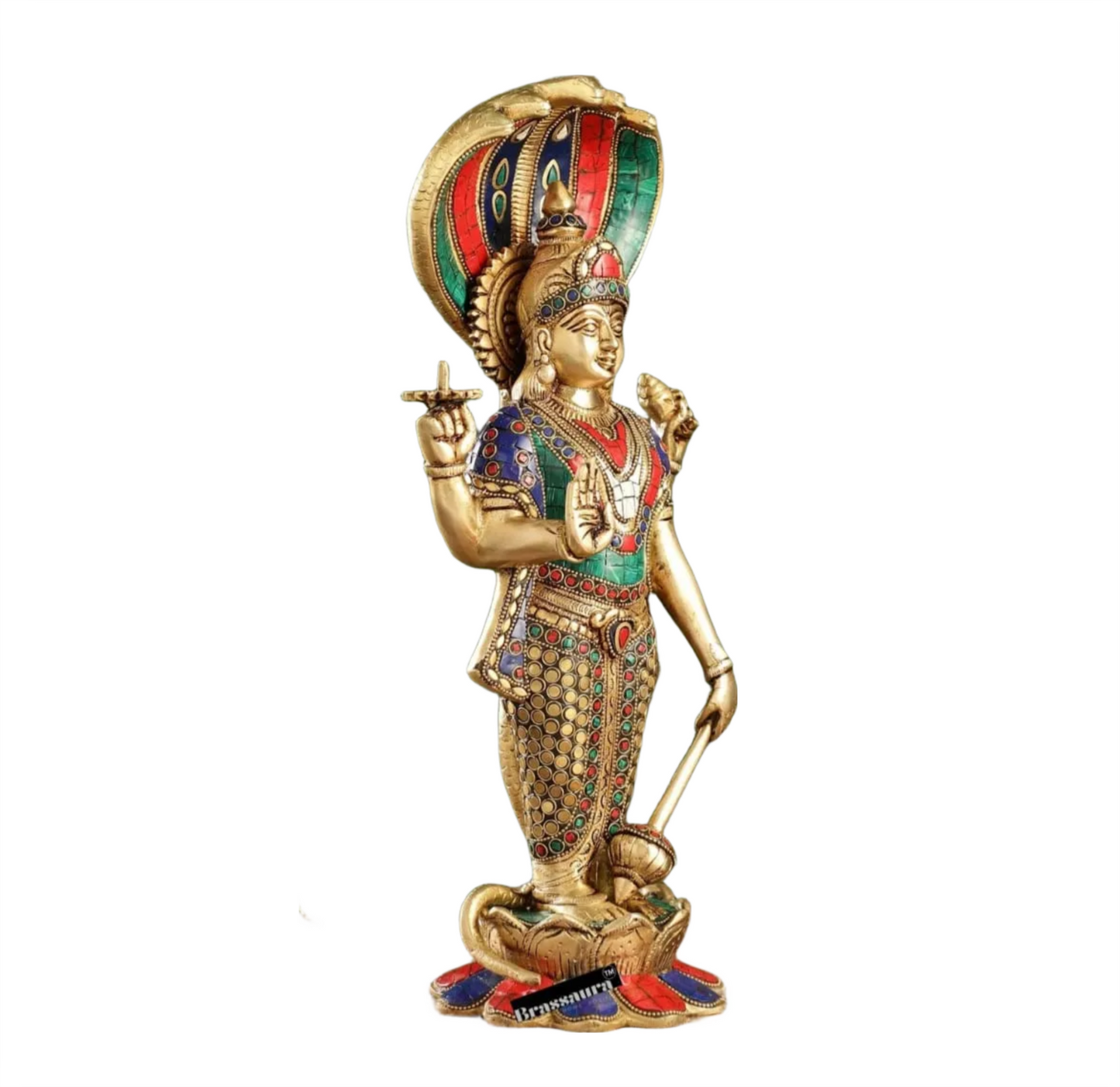 Brassaura™ Handcrafted Brass Lord Vishnu Statue | 17 Inch Height | 7 KG Weight | Intricate Detailing