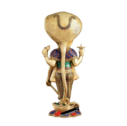 Brassaura™ Handcrafted Brass Lord Vishnu Statue | 17 Inch Height | 7 KG Weight | Intricate Detailing