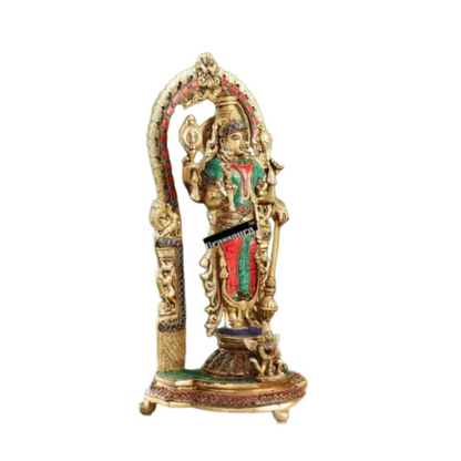Brassaura™ Superfine Brass Lord Vishnu Statue with Garuda | Intricate Stonework | 16 Inch Height | 6 KG Weight | Handcrafted Masterpiece