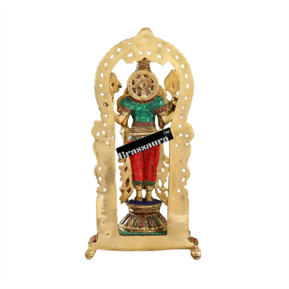 Brassaura™ Superfine Brass Lord Vishnu Statue with Garuda | Intricate Stonework | 16 Inch Height | 6 KG Weight | Handcrafted Masterpiece