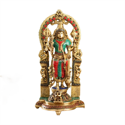 Brassaura™ Superfine Brass Lord Vishnu Statue with Garuda | Intricate Stonework | 16 Inch Height | 6 KG Weight | Handcrafted Masterpiece
