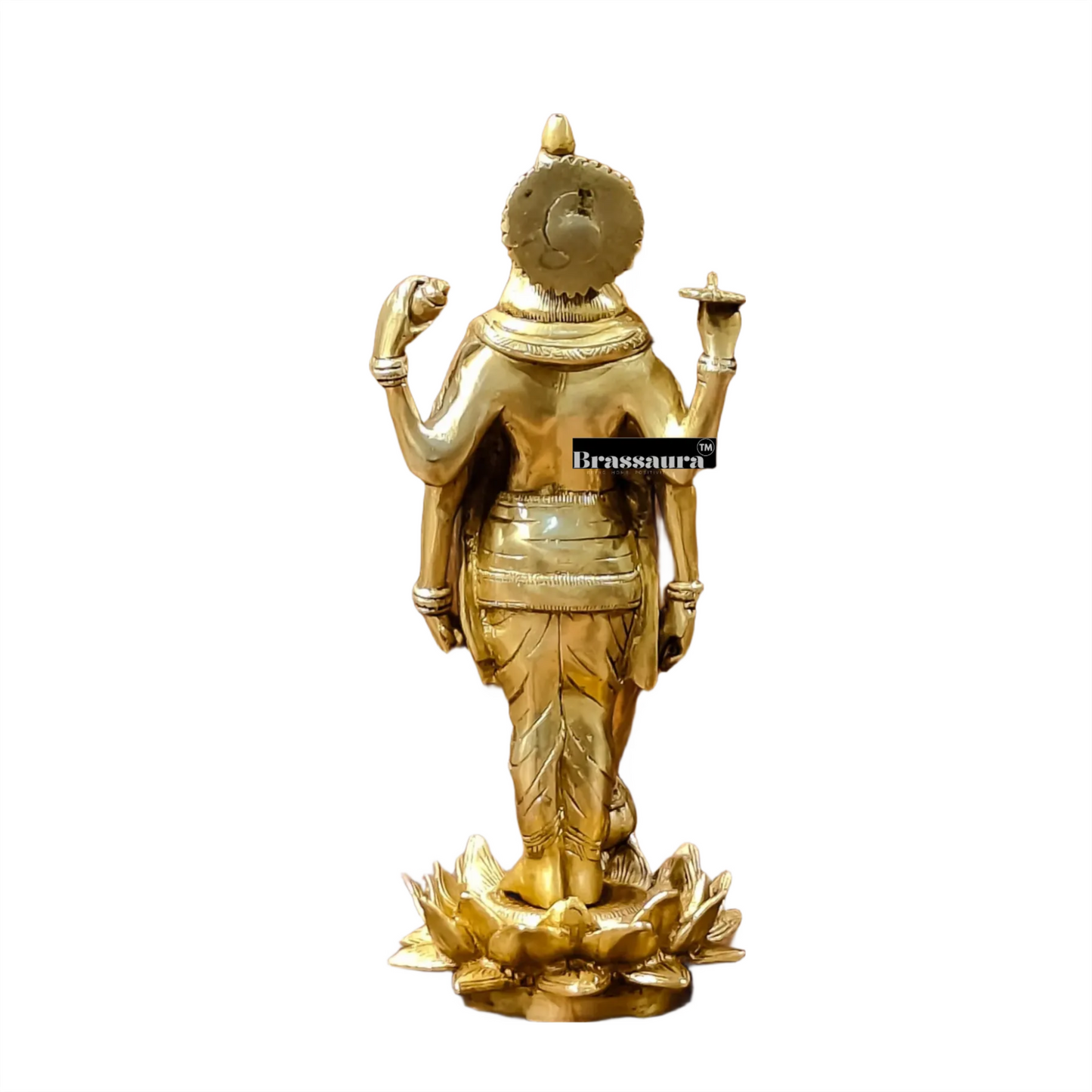 Brassaura™ Handcrafted Brass Lord Vishnu Statue on Lotus Base | 12 Inch Height | 4 KG Weight | Intricate Detailing