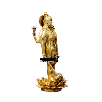 Brassaura™ Handcrafted Brass Lord Vishnu Statue on Lotus Base | 12 Inch Height | 4 KG Weight | Intricate Detailing