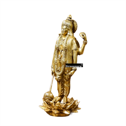 Brassaura™ Handcrafted Brass Lord Vishnu Statue on Lotus Base | 12 Inch Height | 4 KG Weight | Intricate Detailing