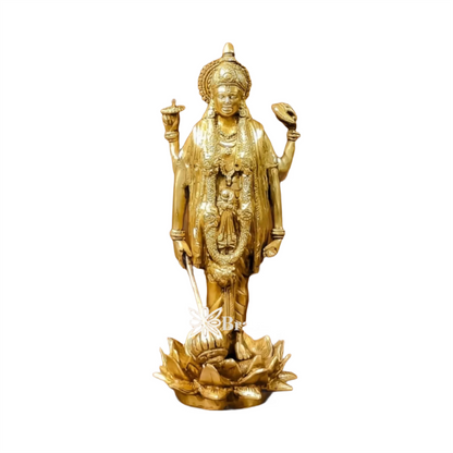 Brassaura™ Handcrafted Brass Lord Vishnu Statue on Lotus Base | 12 Inch Height | 4 KG Weight | Intricate Detailing