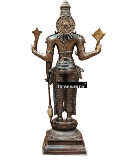 Brassaura™ Superfine Brass Lord Vishnu Statue | 38 Inch Height | 27 KG Weight | Antique Bronze Patina Finish